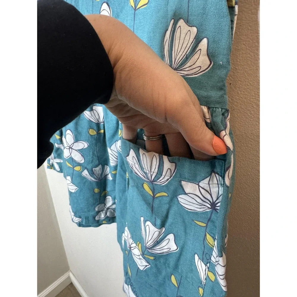Tea Collection‎ Dress Girls 8 Blue Floral Short Sleeve Pockets Cotton Knit